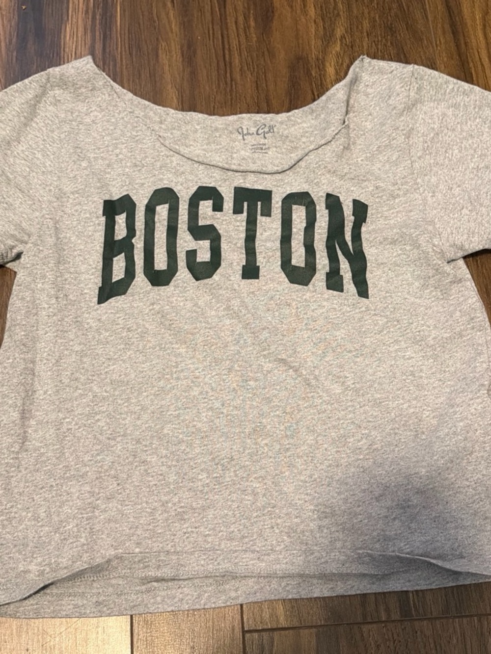 Brandy Melville Gray Tee with Dark Green BOSTON Graphic